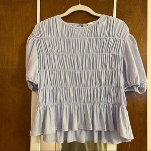 Mango blue shirred blouse